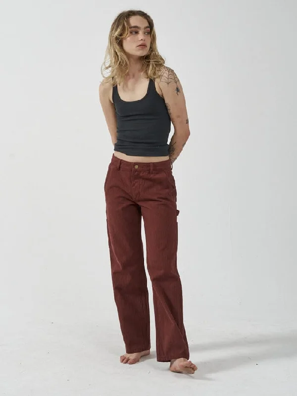 Cropped Women's Corduroy Pants in Autumn ColorsDell Stripe Low Carpenter Pant - Port Cropped Women's Corduroy Pants in Autumn ColorsDell Stripe Low Carpenter Pant - Port