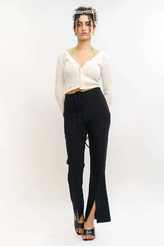 Plus Size Women's High - Waisted Bootcut Jeans in Distressed StyleFront Slit Black Pants Plus Size Women's High - Waisted Bootcut Jeans in Distressed StyleFront Slit Black Pants
