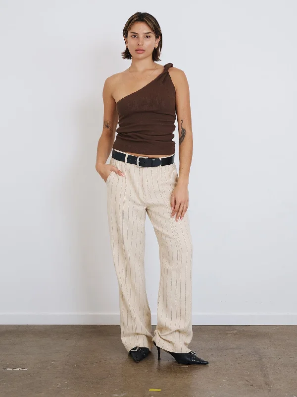 Tapered Leg Women's Wool Blend Trousers for WinterOlivia Pinstripe Pant - Tofu