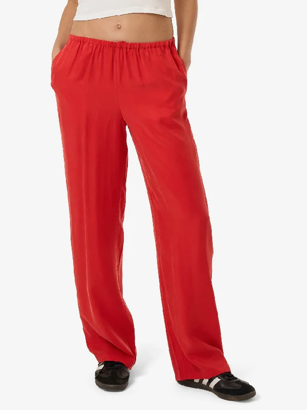 Cigarette Style Women's Printed Linen Blend Pants for Casual DaysScarlet Pant - Flame Red Cigarette Style Women's Printed Linen Blend Pants for Casual DaysScarlet Pant - Flame Red