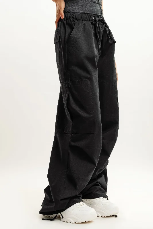 Flare Leg Women's Satin Trousers for a Glamorous Night OutStone Black Parachute Pant Flare Leg Women's Satin Trousers for a Glamorous Night OutStone Black Parachute Pant