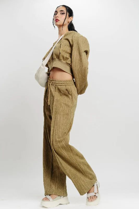Bell - Bottom Style Women's Denim Pants with Embroidered DetailsTextured Khaki Straight Fit Pant Bell - Bottom Style Women's Denim Pants with Embroidered DetailsTextured Khaki Straight Fit Pant