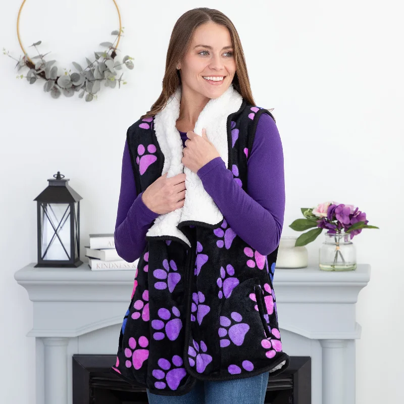 button down women cardigan with vintage buttonsPaw Print Plush Sherpa Fleece-Lined Vest button down women cardigan with vintage buttonsPaw Print Plush Sherpa Fleece-Lined Vest