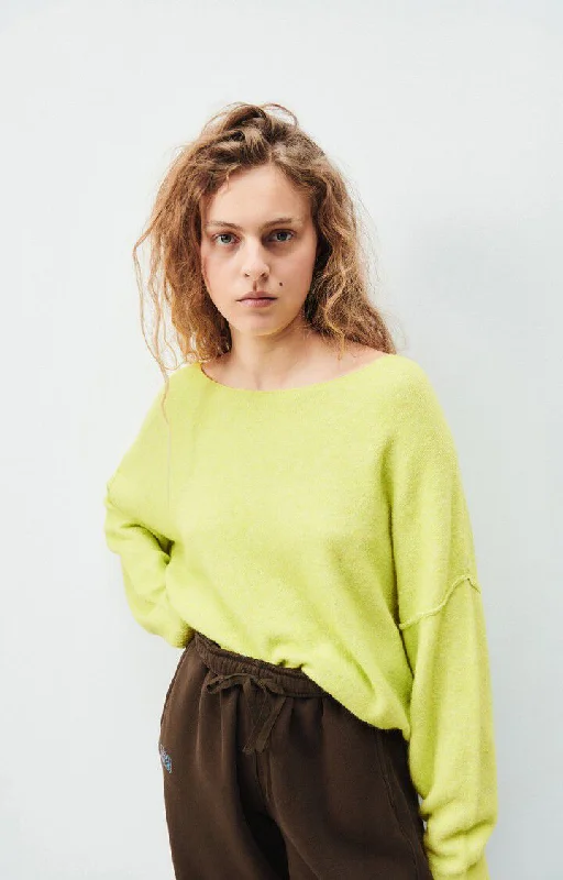 hand knitted women cardigan with artisanal charmPullover Dam225 Pistache-Multi