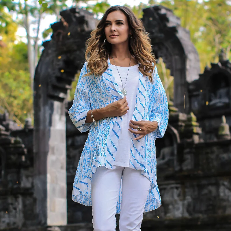 oversized women cardigan for a trendy and cozy lookAzure Helix Printed Rayon Kimono in Azure from Bali oversized women cardigan for a trendy and cozy lookAzure Helix Printed Rayon Kimono in Azure from Bali