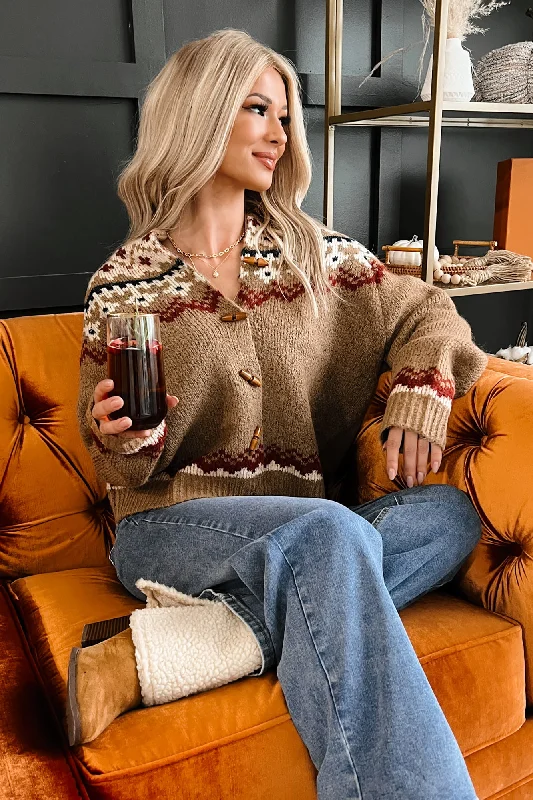 color block women cardigan with bold huesBavarian Beauty Fair Isle Cardigan (Brown Combo) color block women cardigan with bold huesBavarian Beauty Fair Isle Cardigan (Brown Combo)