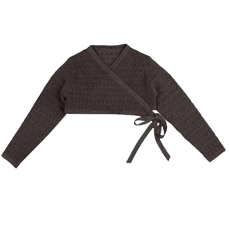 maternity women cardigan for expecting momsBelati Charcoal Wrap Knit Cropped Cardigan (BKN375)