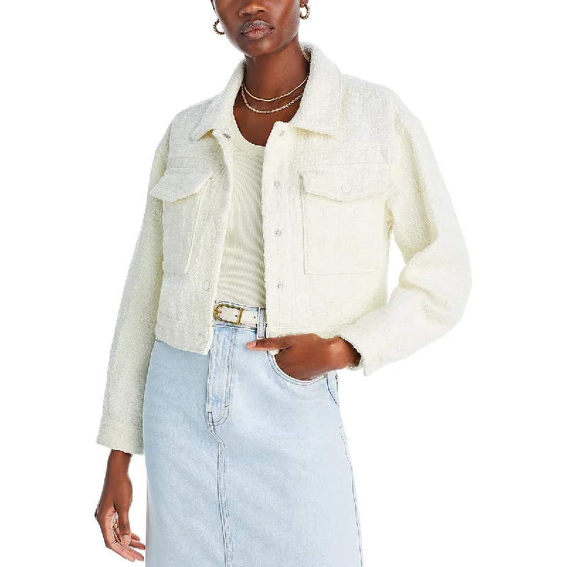Plus size women's wool blend coats for a warm and stylish winter[BLANKNYC] Womens Tweed Cropped Shirt Jacket