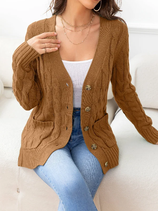 cashmere blend women cardigan for a luxurious feelButton Down Cable-Knit Cardigan