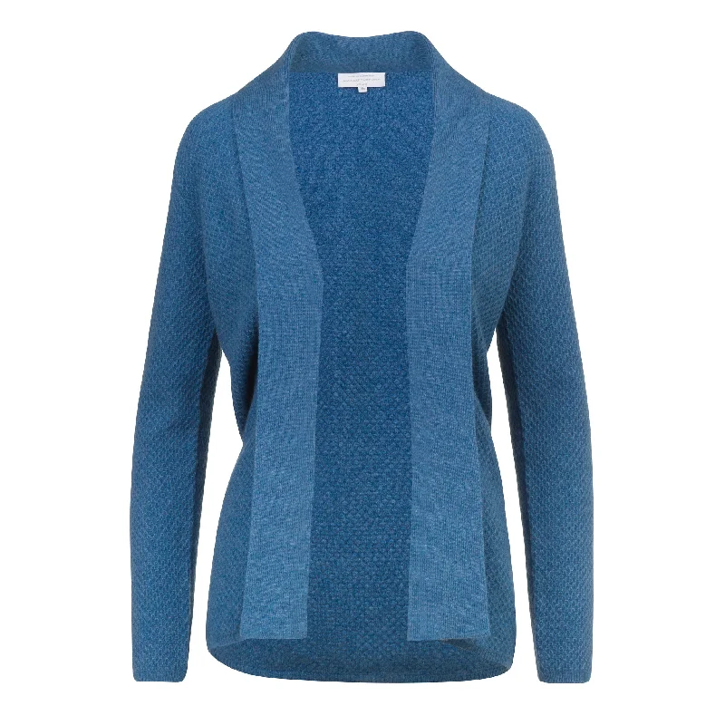 v neck women cardigan to elongate the necklineCashmere Cardigan Honeycomb Stitch in Denim Blue v neck women cardigan to elongate the necklineCashmere Cardigan Honeycomb Stitch in Denim Blue