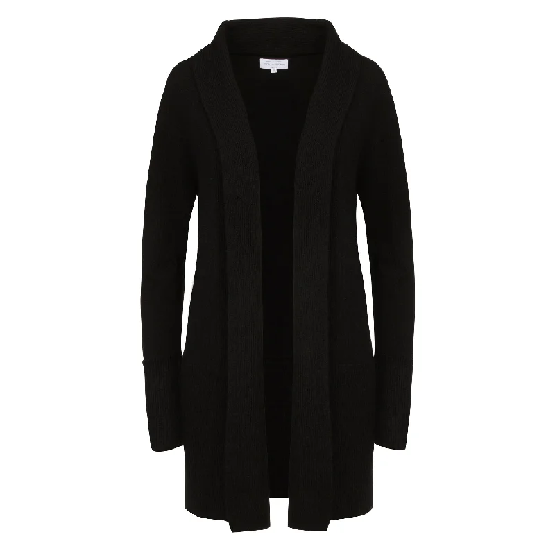 ribbed women cardigan with a classic textureLong Cashmere Cardigan in Black