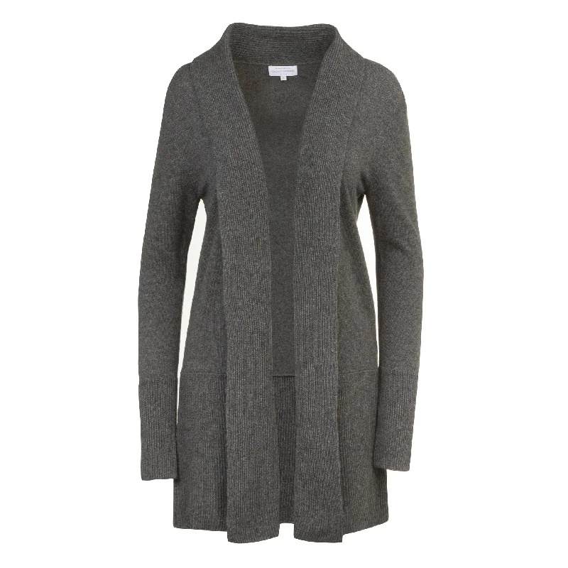 long length women cardigan with side slitsLong Cashmere Cardigan in Charcoal Grey