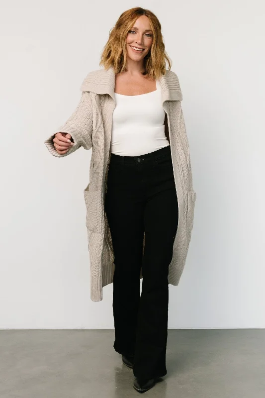 boyfriend style women cardigan for a relaxed fitDevon Cable Knit Cardigan | Oatmeal