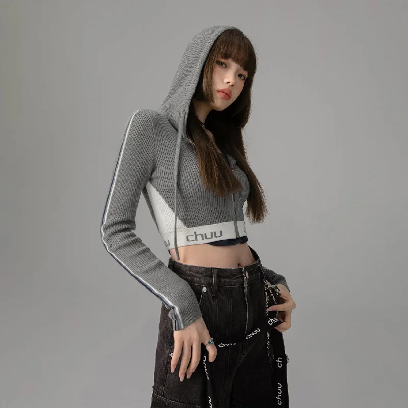 button down women cardigan with vintage buttonsKnit Hooded Crop Zip-Up Cardigan