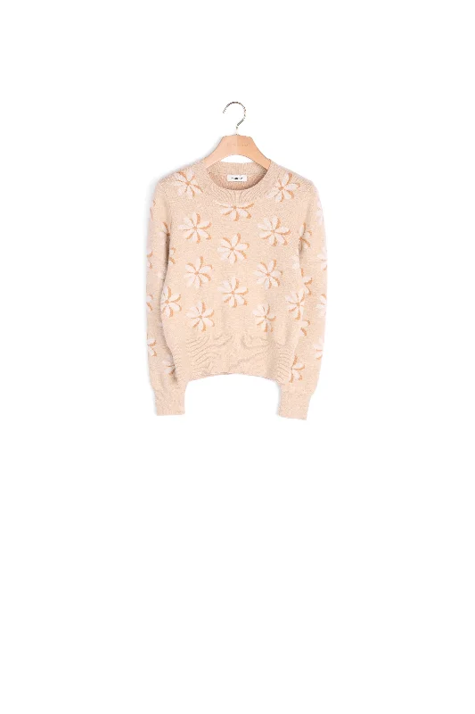 ribbed women cardigan with a classic texturePull en maille à jacquard fleuri