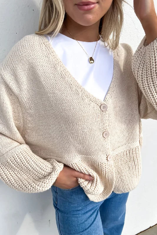color block women cardigan with bold huesJune Cardigan Cream
