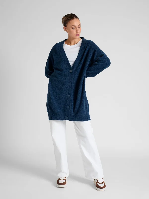 long length women cardigan with side slitsCashmere cardigan "Lykke" - mountain blue