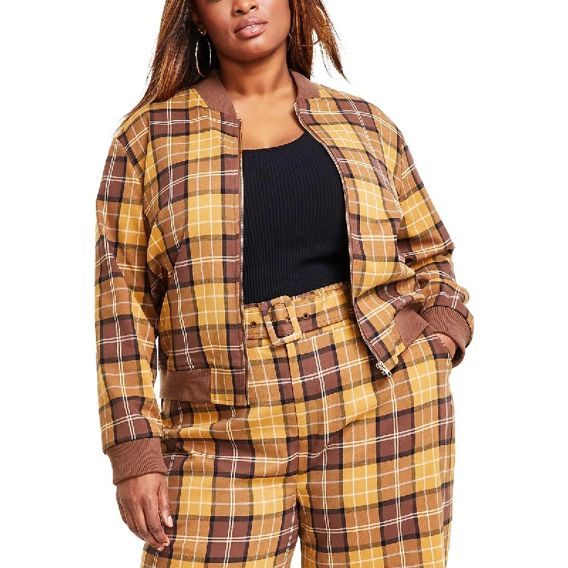 Women's cropped leather coats with silver studs for an edgy lookNina Parker Womens Plus Lightweight Short Bomber Jacket Women's cropped leather coats with silver studs for an edgy lookNina Parker Womens Plus Lightweight Short Bomber Jacket