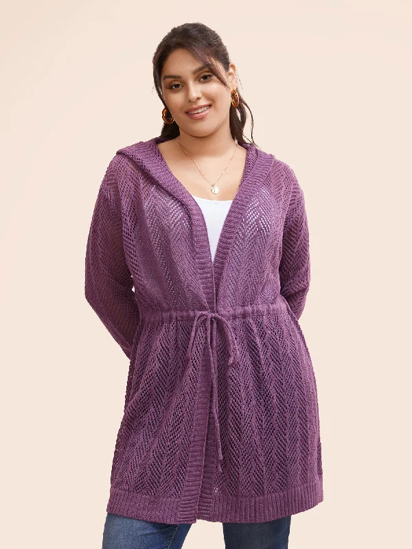 hand knitted women cardigan with artisanal charmPlain Hooded Drawstring Drop Shoulder Cardigan hand knitted women cardigan with artisanal charmPlain Hooded Drawstring Drop Shoulder Cardigan