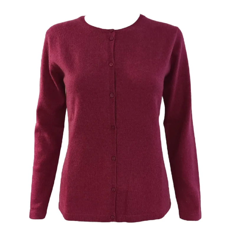 ribbed women cardigan with a classic textureRound Neck Cashmere Cardigan in Loganberry ribbed women cardigan with a classic textureRound Neck Cashmere Cardigan in Loganberry