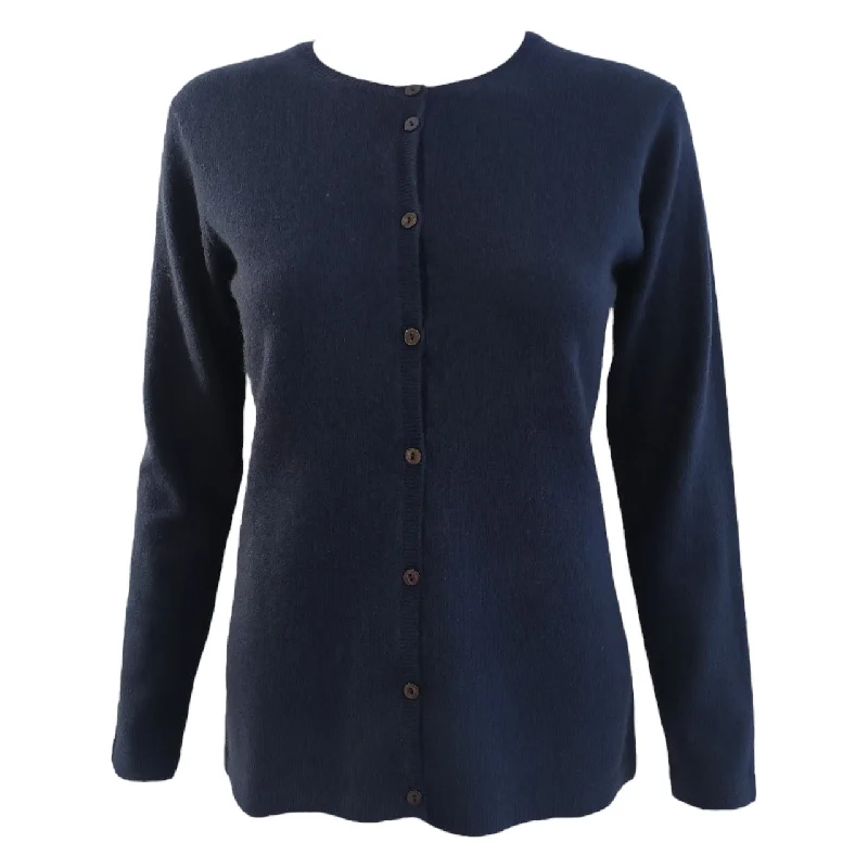 lightweight women cardigan for spring and fallRound Neck Cashmere Cardigan in Navy