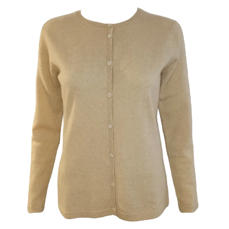 v neck women cardigan to elongate the necklineRound Neck Cashmere Cardigan in Sand