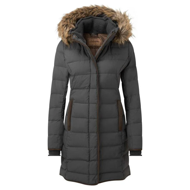 Shearling - lined women's leather coats for ultimate warmth and luxurySchoffel Mayfair II Ladies Down Coat - Gunmetal Shearling - lined women's leather coats for ultimate warmth and luxurySchoffel Mayfair II Ladies Down Coat - Gunmetal
