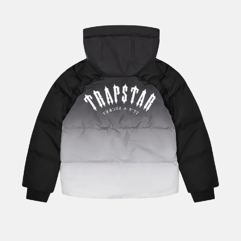 Embroidered women's cotton coats in a bohemian pattern for a unique designTrapstar Irongate Hooded Puffer AW23 Jacket - Black Gradient Embroidered women's cotton coats in a bohemian pattern for a unique designTrapstar Irongate Hooded Puffer AW23 Jacket - Black Gradient