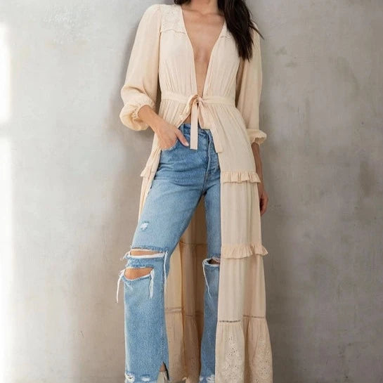 cashmere blend women cardigan for a luxurious feelWomen's Vintage Embroidered Ruffled Maxi Kimono in Natural cashmere blend women cardigan for a luxurious feelWomen's Vintage Embroidered Ruffled Maxi Kimono in Natural