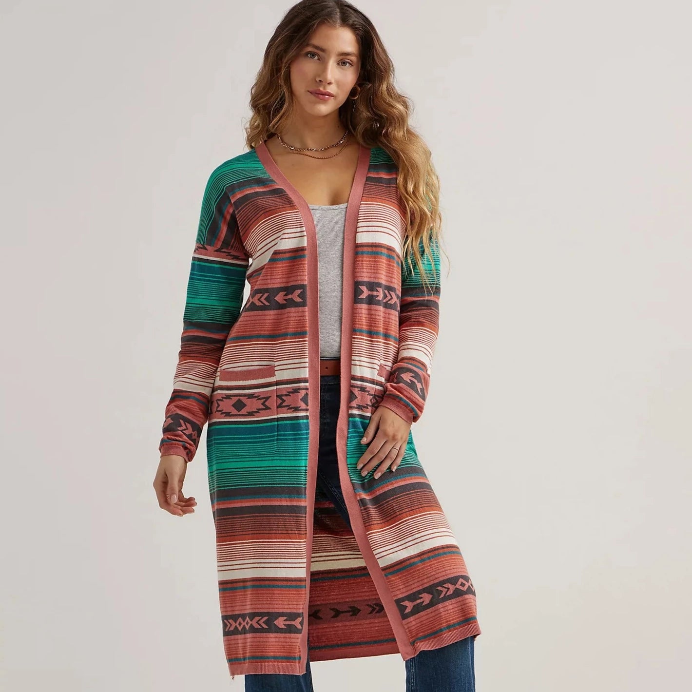 open front women cardigan for easy stylingWrangler Retro Women's Multicolor Pink Southwestern Duster open front women cardigan for easy stylingWrangler Retro Women's Multicolor Pink Southwestern Duster