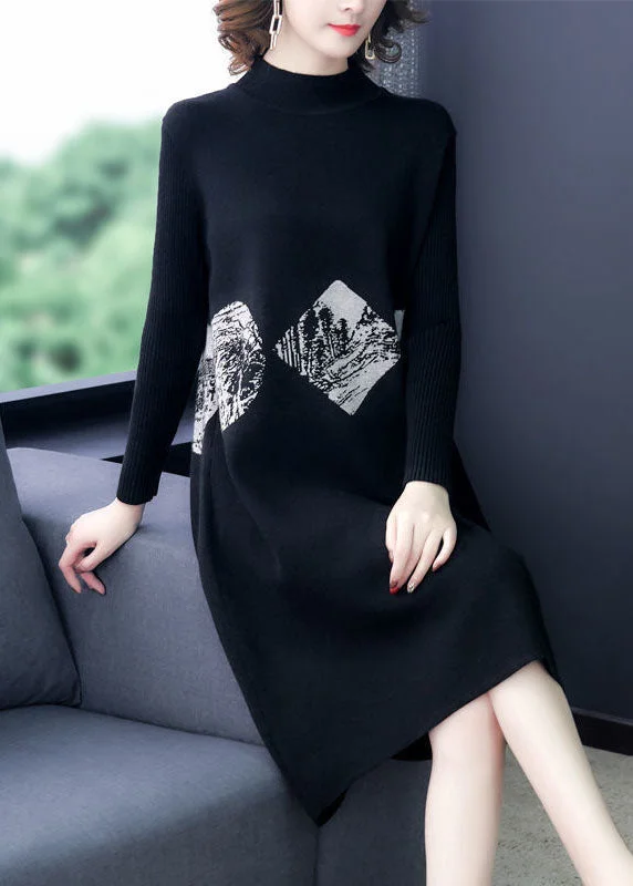 V - Neck Women's Ribbed Wool Sweaters for FallMermaid - Style Women Dress with a Fitted Silhouette for Special OccasionsBlack Print Warm Cashmere Sweater Dress Stand Collar Long Sleeve V - Neck Women's Ribbed Wool Sweaters for FallMermaid - Style Women Dress with a Fitted Silhouette for Special OccasionsBlack Print Warm Cashmere Sweater Dress Stand Collar Long Sleeve