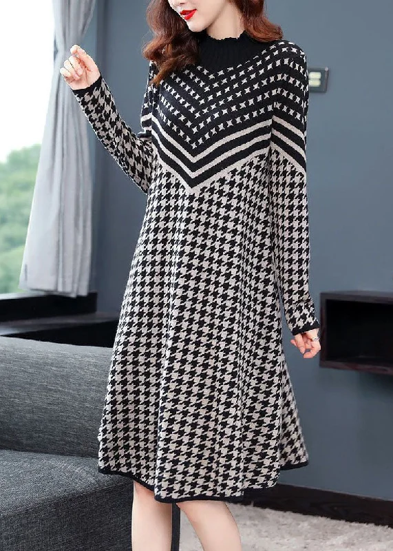 Plus Size Women's Embroidered Sweaters in Ethnic StylesEmpire Waist Women Dress to Accentuate the Bust and Conceal the WaistBlack White Print Cinch Sweater Dress High Neck Long Sleeve Plus Size Women's Embroidered Sweaters in Ethnic StylesEmpire Waist Women Dress to Accentuate the Bust and Conceal the WaistBlack White Print Cinch Sweater Dress High Neck Long Sleeve