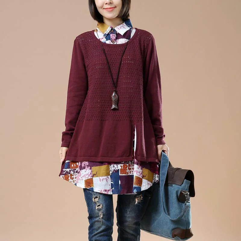 Plus Size Women's Side - Slit Sweaters in Bold SolidsPlus Size Women's Side - Slit Sweaters in Bold SolidsBurgundy knit sweaters top woman fake shirt inside Plus Size Women's Side - Slit Sweaters in Bold SolidsPlus Size Women's Side - Slit Sweaters in Bold SolidsBurgundy knit sweaters top woman fake shirt inside