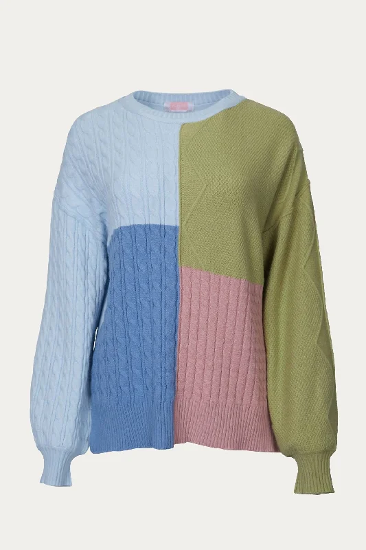 Plus Size Women's Oversized Chunky Knit SweatersCable-Knit Colorblock Sweater In Brown/cream Plus Size Women's Oversized Chunky Knit SweatersCable-Knit Colorblock Sweater In Brown/cream