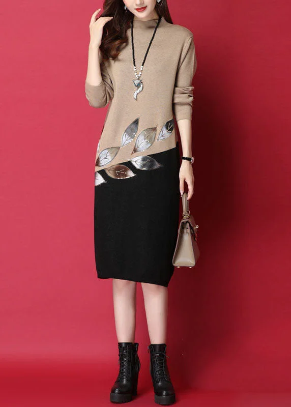 Sleeveless Women's Silk - Trimmed Sweaters for SummerSleeveless Women Dress in Bright Colors for Summer PartiesCamel Patchwork Knitted Sweater Dress Leaf Sequins Long Sleeve Sleeveless Women's Silk - Trimmed Sweaters for SummerSleeveless Women Dress in Bright Colors for Summer PartiesCamel Patchwork Knitted Sweater Dress Leaf Sequins Long Sleeve