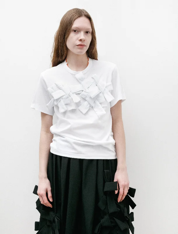 V - Neck Women T Shirt to Enhance the NecklineCollaged Bow T-Shirt White
