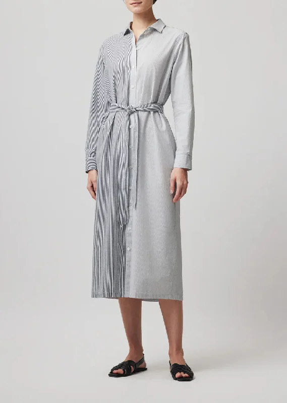 Plus Size Women T Shirt for a Comfortable and Flattering FitMixed Stripe Shirting Belted Shirt Dress - Chalk-Ink Plus Size Women T Shirt for a Comfortable and Flattering FitMixed Stripe Shirting Belted Shirt Dress - Chalk-Ink