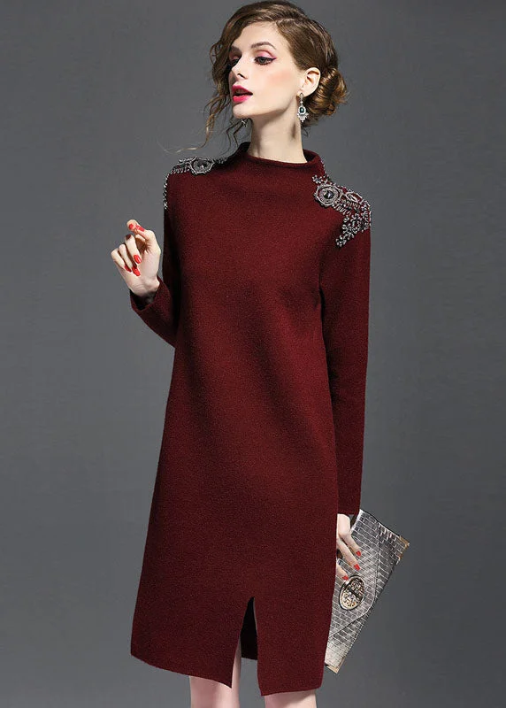 High - Low Hem Women's Cashmere - Blended SweatersMini Women Dress with a Short Hem for a Young and Trendy StyleChic Mulberry Turtle Neck Side Open Knit Sweater Dress Long Sleeve High - Low Hem Women's Cashmere - Blended SweatersMini Women Dress with a Short Hem for a Young and Trendy StyleChic Mulberry Turtle Neck Side Open Knit Sweater Dress Long Sleeve