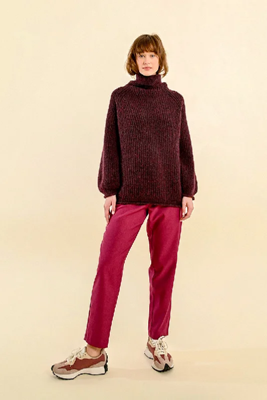 Bell - Sleeve Women's Mohair - Wool Blend SweatersBell - Sleeve Women's Mohair - Wool Blend SweatersChunky Turtleneck Tunic Sweater in Marled Dark Red