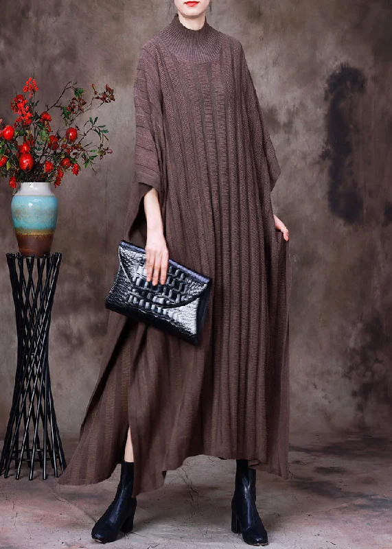 Plus Size Women's Side - Slit Sweaters in Bold SolidsRuffled Women Dress with Multiple Layers for a Playful and Girly StyleClassy Light Chocolate Turtleneck Knit Maxi Sweaters Dress Long Sleeve Plus Size Women's Side - Slit Sweaters in Bold SolidsRuffled Women Dress with Multiple Layers for a Playful and Girly StyleClassy Light Chocolate Turtleneck Knit Maxi Sweaters Dress Long Sleeve