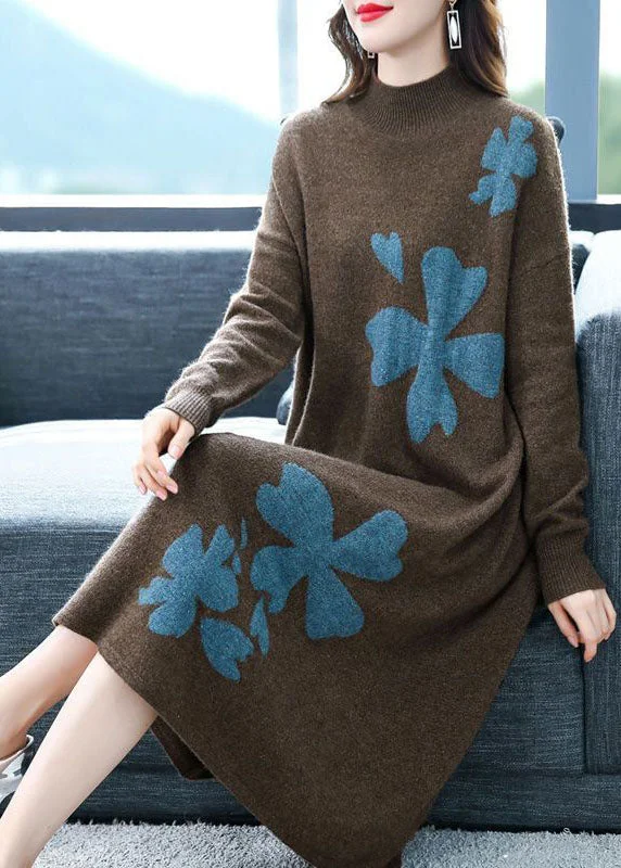 Plus Size Women's Side - Slit Sweaters in Bold SolidsRuffled Women Dress with Multiple Layers for a Playful and Girly StyleCoffee Cashmere Long Sweater Dress Stand Collar Embroideried Long Sleeve Plus Size Women's Side - Slit Sweaters in Bold SolidsRuffled Women Dress with Multiple Layers for a Playful and Girly StyleCoffee Cashmere Long Sweater Dress Stand Collar Embroideried Long Sleeve