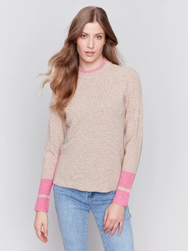 Bell - Sleeve Women's Mohair - Wool Blend SweatersBell - Sleeve Women's Mohair - Wool Blend SweatersCrew Neck Sweater with Side Slit - Truffle
