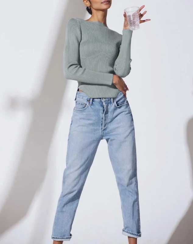 Plus Size Women's Belted Cable Knit SweatersDomo Ribbed Viscose-Crepe Sweater Top In Fog Plus Size Women's Belted Cable Knit SweatersDomo Ribbed Viscose-Crepe Sweater Top In Fog