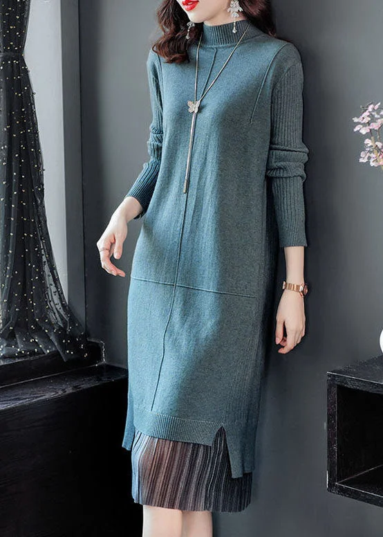 Open - Front Women's Cardigan - Style Mohair SweatersElegant Lake Blue Turtle Neck Patchwork Knit Long Sweater Winter Open - Front Women's Cardigan - Style Mohair SweatersElegant Lake Blue Turtle Neck Patchwork Knit Long Sweater Winter