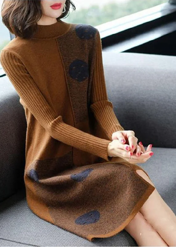 Plus Size Women's Ruffled Hem Sweaters in Floral PrintsShift Women Dress with a Simple and Classic Design for Everyday WearFashion Chocolate High Neck Asymmetrical Design Knit Sweater Dress Long Sleeve Plus Size Women's Ruffled Hem Sweaters in Floral PrintsShift Women Dress with a Simple and Classic Design for Everyday WearFashion Chocolate High Neck Asymmetrical Design Knit Sweater Dress Long Sleeve