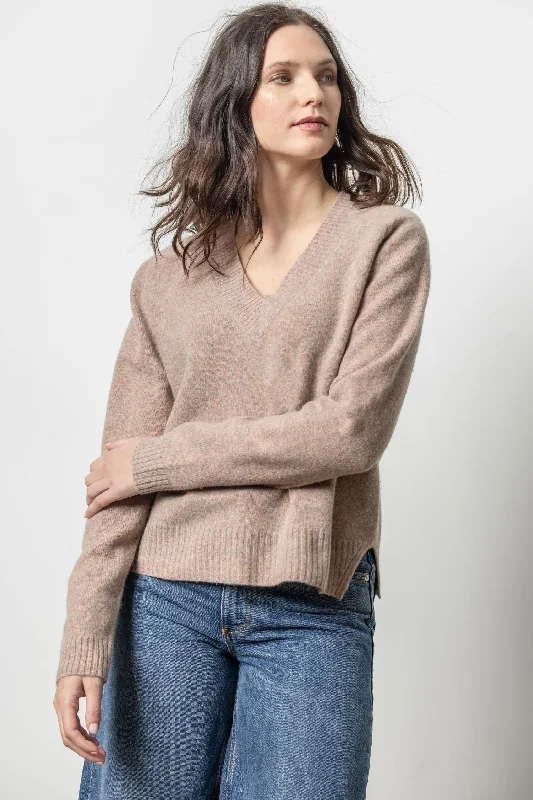 Bell - Sleeve Women's Mohair - Wool Blend SweatersBell - Sleeve Women's Mohair - Wool Blend SweatersFelted Easy V-Neck Sweater in Rose Quartz