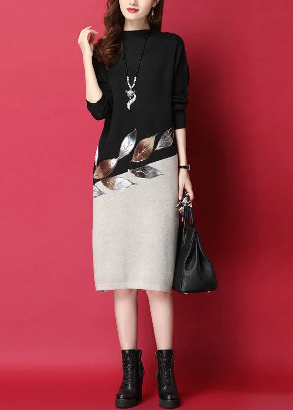 Plus Size Women's Side - Slit Sweaters in Bold SolidsRuffled Women Dress with Multiple Layers for a Playful and Girly StyleFitted Black Stand Collar Patchwork Knit Sweater Dress Long Sleeve Plus Size Women's Side - Slit Sweaters in Bold SolidsRuffled Women Dress with Multiple Layers for a Playful and Girly StyleFitted Black Stand Collar Patchwork Knit Sweater Dress Long Sleeve