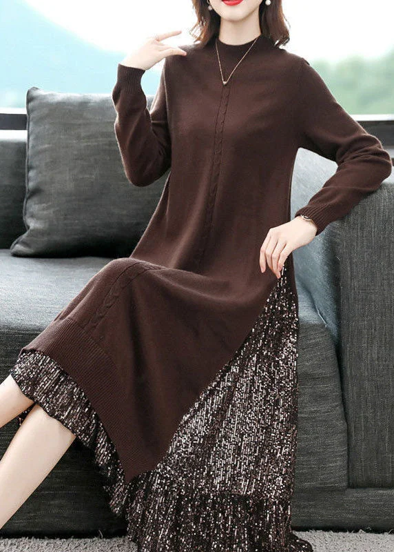 Plus Size Women's Side - Slit Sweaters in Bold SolidsRuffled Women Dress with Multiple Layers for a Playful and Girly StyleFrench Chocolate Turtle Neck Patchwork Sequins Knit Long Sweater Dress Long Sleeve Plus Size Women's Side - Slit Sweaters in Bold SolidsRuffled Women Dress with Multiple Layers for a Playful and Girly StyleFrench Chocolate Turtle Neck Patchwork Sequins Knit Long Sweater Dress Long Sleeve