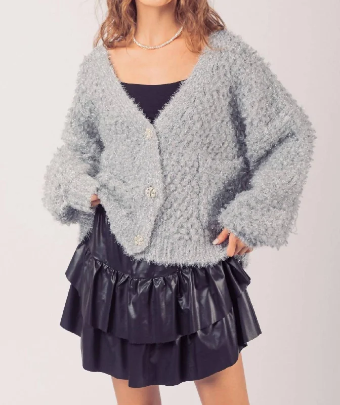plus size women cardigan for comfortable layeringGlitz Cardigan In Silver