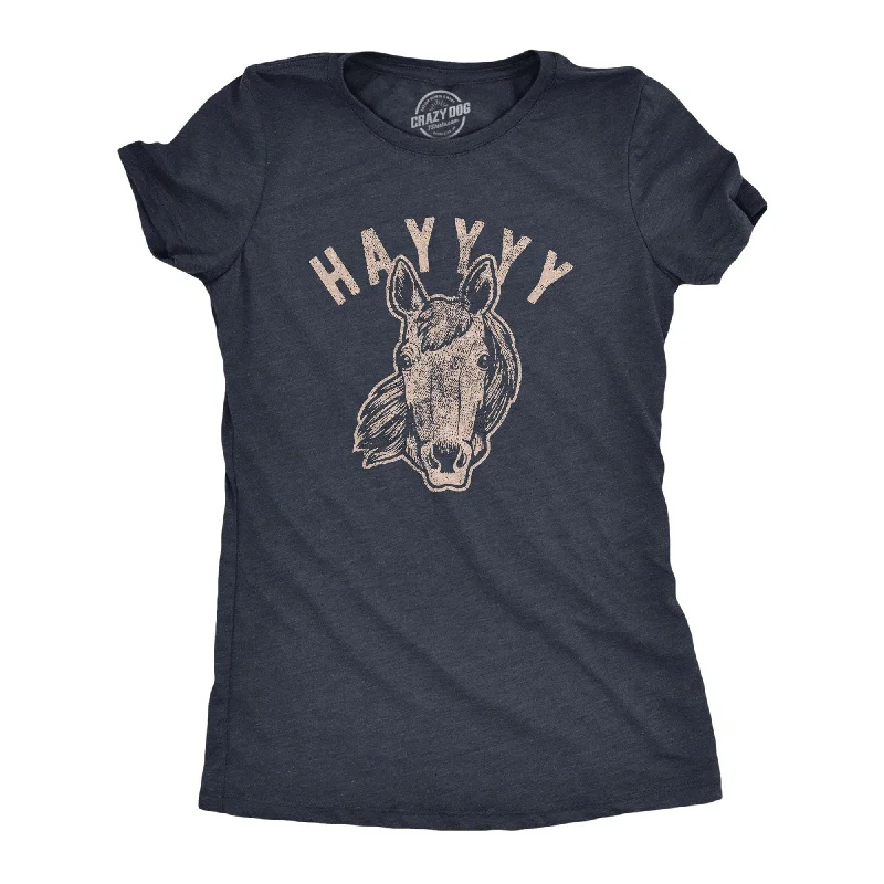 Distressed Women T Shirt with a Laid - Back AestheticHayyyy Women's T Shirt